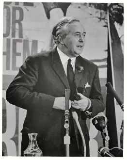 Harold Wilson Speaking at Microphones