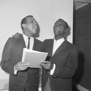Arm Around Shoulder Prints: Harry Belafonte and Nat King Cole Singing