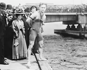 Magician Prints: Harry Houdini Chained, To Leap In River