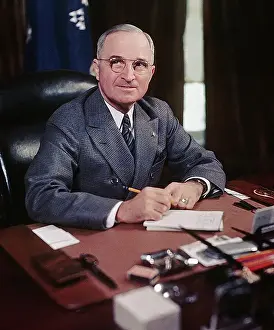 Pencil Prints: Harry S. Truman at Desk Holding Pencil