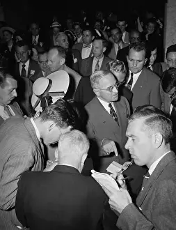 Harry S. Truman Standing in Midst of Reporters