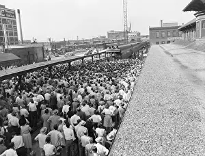 Harry Truman Speaking to Crowd from Campaign Train