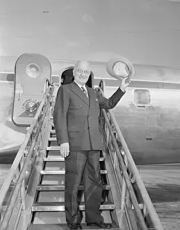 Boarding Prints: Harry Truman Tips Hat on Stairs to Plane