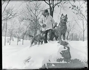 Harry Wheeler and His Dog by Statue Dedicated to Hero Dog