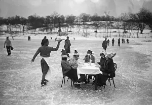 Ice Rink Prints: Having Dinner at Table on Ice Rink