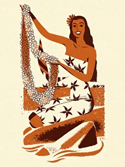 Tropic Collection: Hawaiian Woman Holding a Lei