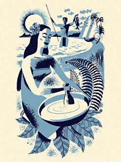 Tropic Collection: Hawaiian Woman Stirring In a Bowl