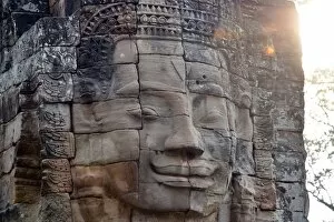Images Dated 7th January 2016: Head statue at sunrise Bayon temple angkor unesco Siem Reap Cambodia