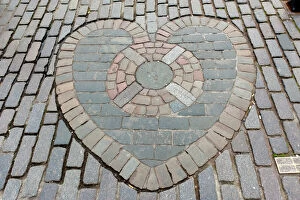 Images Dated 9th June 2012: Heart of Midlothian, paving stones mosaic in front of St. Giles Cathedral, High Street
