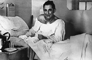 Hospital Bed Prints: Heart Transplant Patient Louis Washkansky Sitting up in Bed