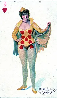 Time Captured: Vintage Art: Nine of Hearts Playing Card, Hard A Port Cut Plug Tobacco Card, 1890s