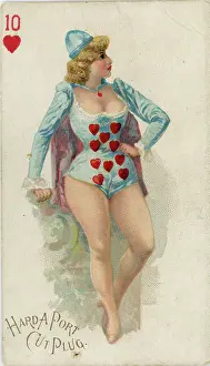 Time Captured: Vintage Art: Ten of Hearts Playing Card, Hard A Port Cut Plug Tobacco Card, 1890s