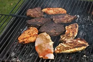 Images Dated 30th September 2014: Heavily roasted meat on a charcoal grill