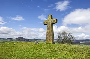 Summit Cross Prints: Hegau Cross, 661m, in Hegau, with Hohenhewen Mountain on the horizon