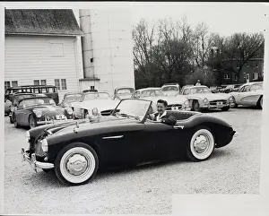 Barn Prints: Heiress In Sports Car at Farm