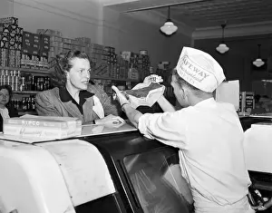 Helen Gahagan Douglas at Butcher Counter