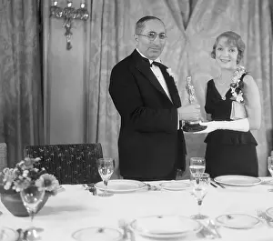 Mayer Prints: Helen Hayes and Louis Mayer Holding Oscar Award