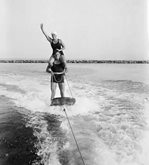 Helen Meany and Johnny Weismuller Waterskiing