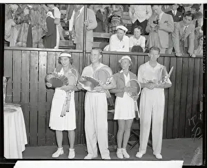 Helen Wills Moody and Gottfried Von Cramm Holding Winning Plaques