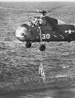 Helicopter Prints: Helicopter Lifting Astronaut From Atlantic
