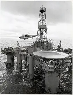 Derrick Prints: Helicopter Above Offshore Drilling Rig