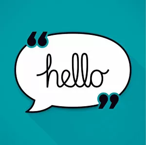 Blue Background Gallery: Hello Speech Bubble Quotation