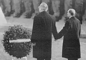 Friendship Prints: Helmut Kohl Holding Hands with Francois Mitterrand