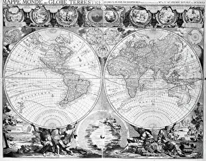 Allegorical Figure Prints: Two Hemisphere World Map