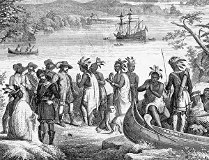 Henry Hudson Descending the Hudson River Illustration