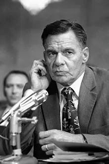 Henry Petersen Pausing at Microphone During Watergate Hearing
