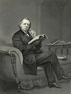 Clergy Prints: Henry Ward Beecher Seated, Reading/Engr