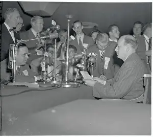 Brownell Jr Prints: Herbert Brownell Jr Addressing Reporters
