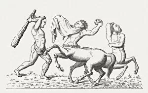 Images Dated 22nd August 2014: Hercules fighting the Centaurs, Greek mythology, wood engraving, published 1878