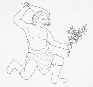 Images Dated 5th January 2007: Hercules hurling a club over his head while holding the snake Draco by the tail in his other hand