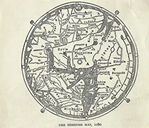 13th Century Prints: Hereford Map of the World from 1280