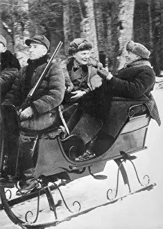 Poland Prints: Hermann Goering and Ignace Moscicki Riding in a Sleigh