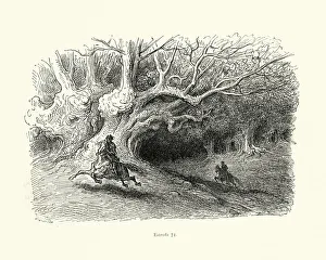 Images Dated 11th December 2019: Heroes racing through the forest. Orlando Furioso
