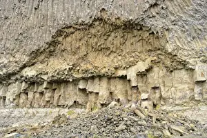 Basalt Prints: Hexagonal columns, basalt formations at Tower Creek beyond Tower Fall