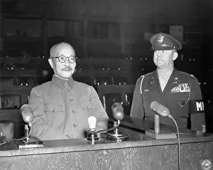 Court Prints: Hideki Tojo on Witness Stand in War Court