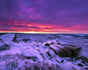 High Peak Prints: Higgor Tor Winter sunrise in the Peak District National Park, Hathersage, UK