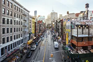 Incidental People Collection: High angle view of Chinatown from Manhattan bridge