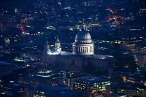 Crowded Prints: High Angle View Of Illuminated St Paul Cathedral In City At Night