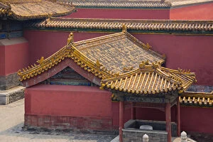 High angle view of roofs of buildings, Forbidden City, Beijing, China