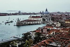 Townhouse Prints: High-angle view on Venice cityscape with Basilica di Santa Maria della Salute during the rain