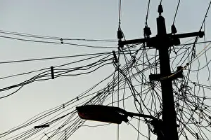 Confusion Prints: High voltage power line and tangled cables, Madurai, Tamil Nadu, India