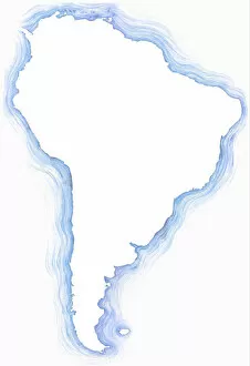 Line Gallery: Highly detailed hand-drawn map of Argentina within the outline of South America with a compass