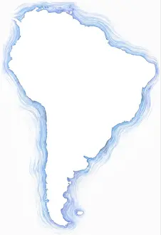 Cards Prints: Highly detailed hand-drawn map of Argentina within the outline of South America with a compass rose and the equator