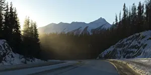 Empty Road Prints: A highway in Yoho National Park in winter