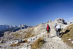 Hiking Trail Prints: Hikers on the Buellelejoch Pass during the ascent to Paternkofel Mountain