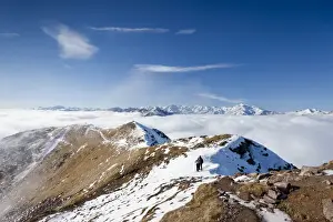 Province Of South Tyrol Prints: Hikers on Grossen Laugenspitze Mountain above the Laugenalm alpine pasture